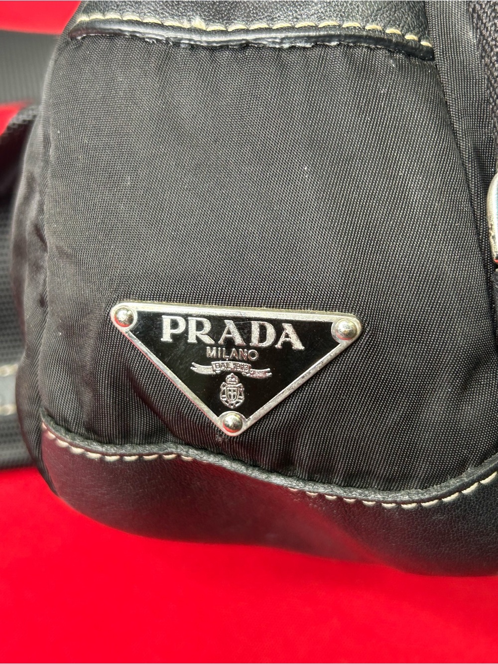 Prada Vintage Purse Nylon Leather Tessuto Silver Tone Hardware Accent - Picture 10 of 16